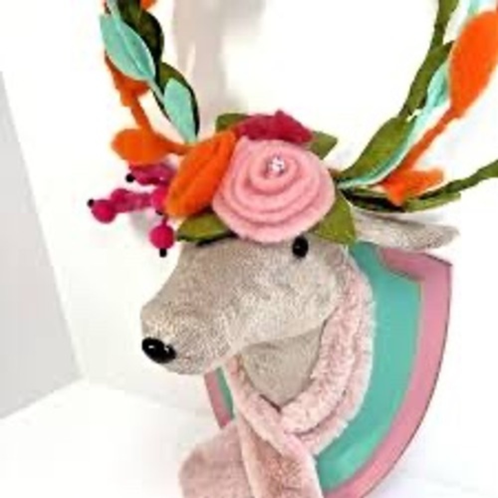Whimsical taxidermy stuffed animal deer floral nursery wall decor little girl